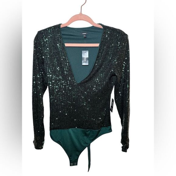 Green Express women’s NEW Sequin V-Neck Thong Bodysuit - Picture 10 of 15